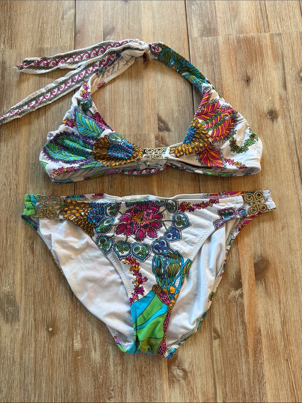 Calypso St. Barth White Multicolor Floral Print Halter Bikini